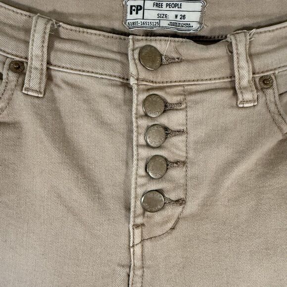 Free People Jeans Women's 26 Tan Denim Button Fly Raw Hem Skinny Jeans - Picture 5 of 11